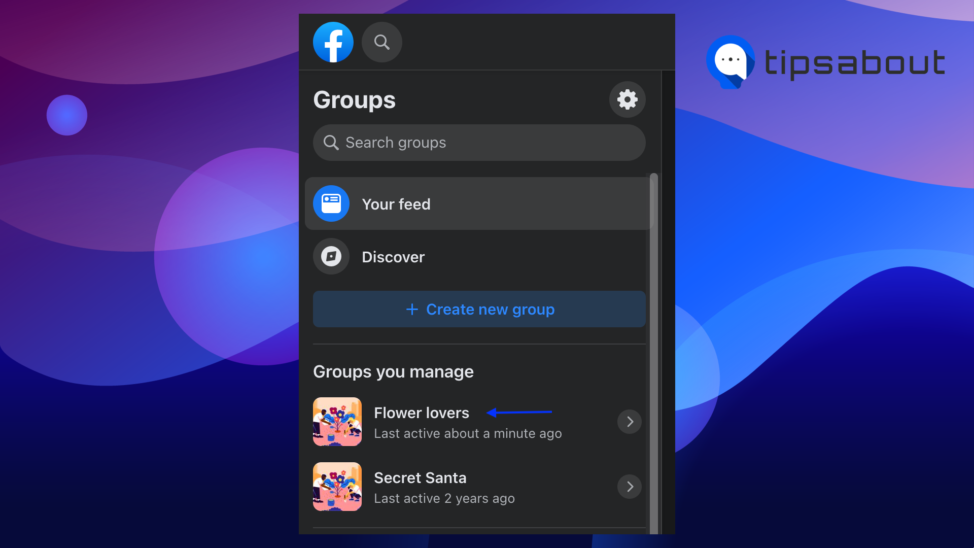 Select a group on Facebook