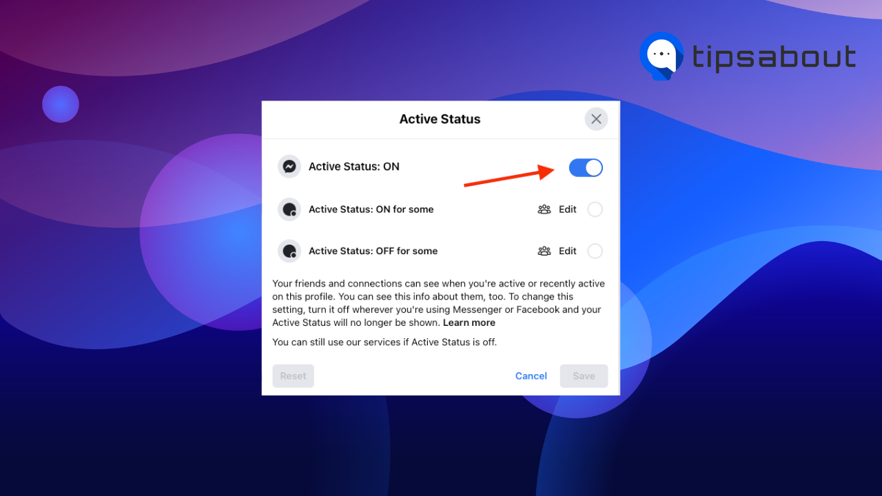 Toggle off the button to the right of Active Status to turn it off.