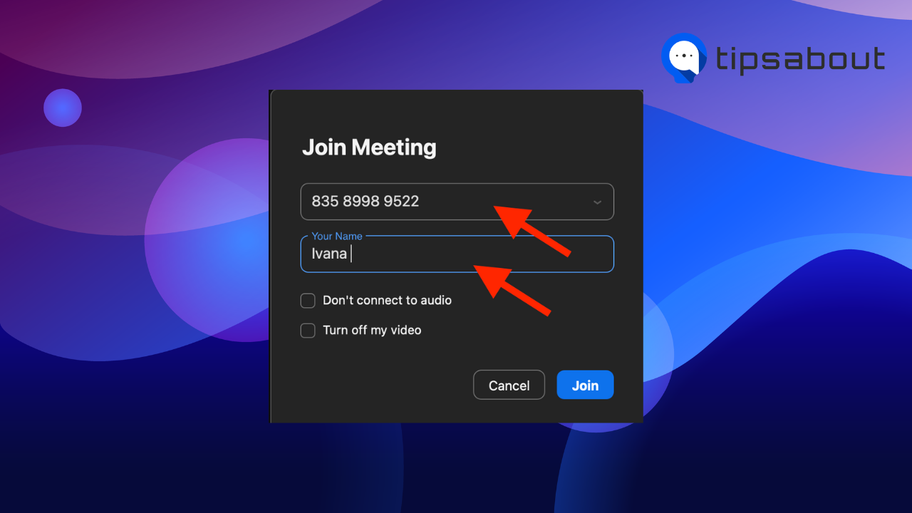 enter the Meeting ID and your desired name. Finally, tap or click on ‘Join.'