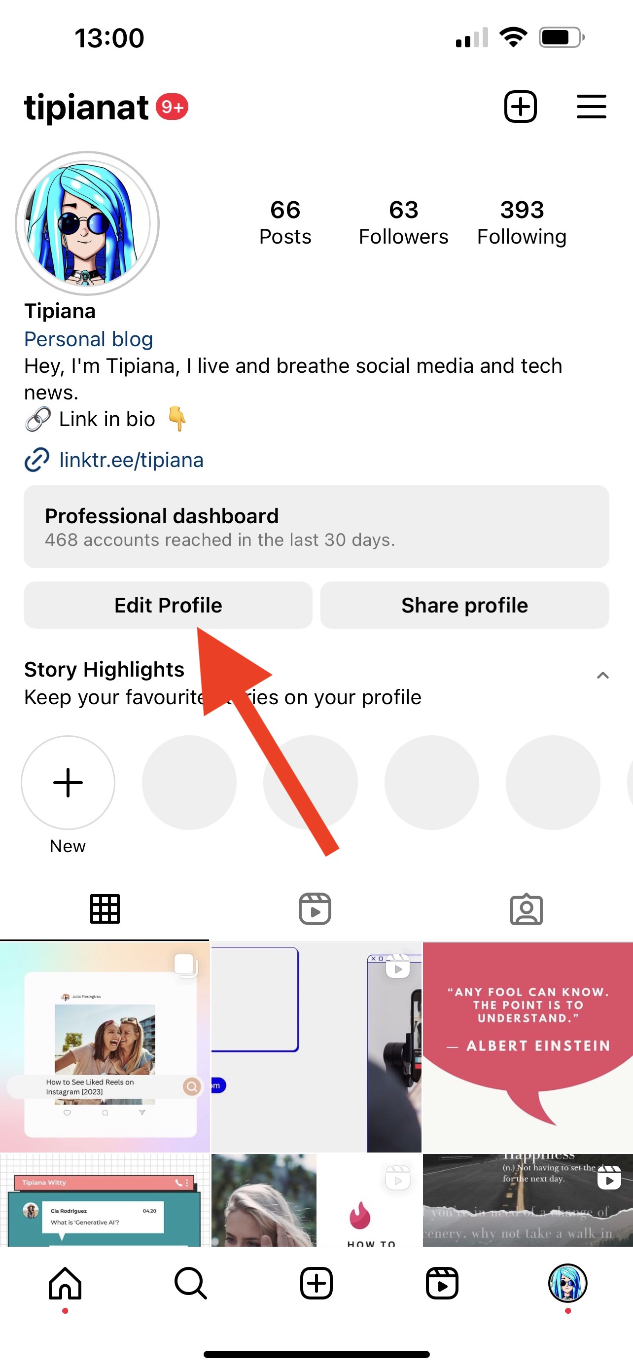 Instagram edit profile option