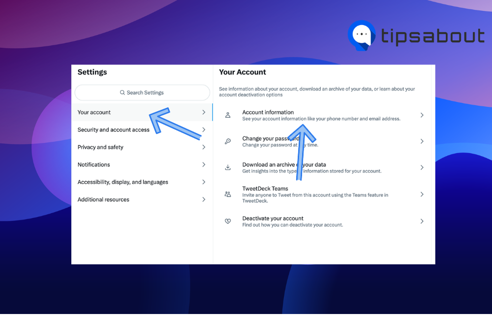 Twitter your account option