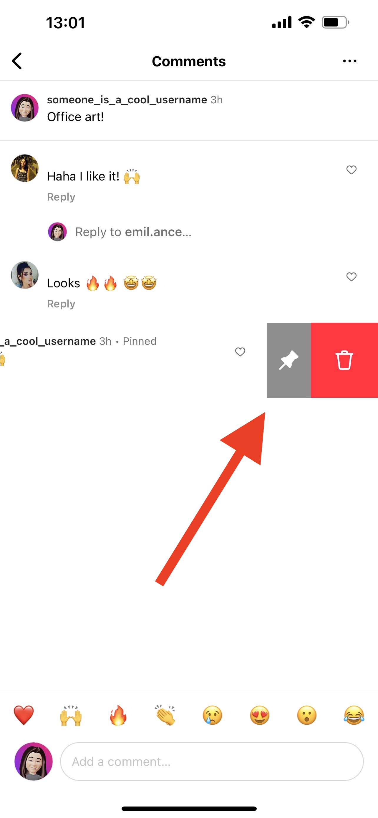 pin icon in instagram comments