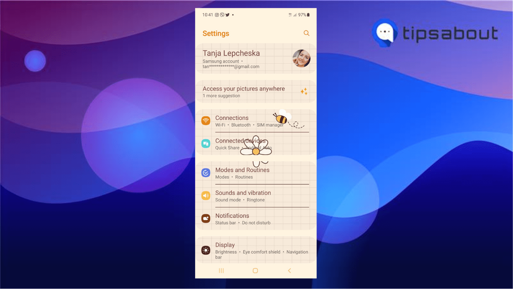 'Settings' and 'Notifications' options on Android