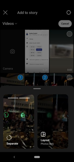 Selecting videos to upload as Separate on Instagram Story