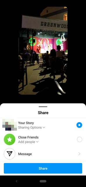 Choose where to share your videos on Instagram Story