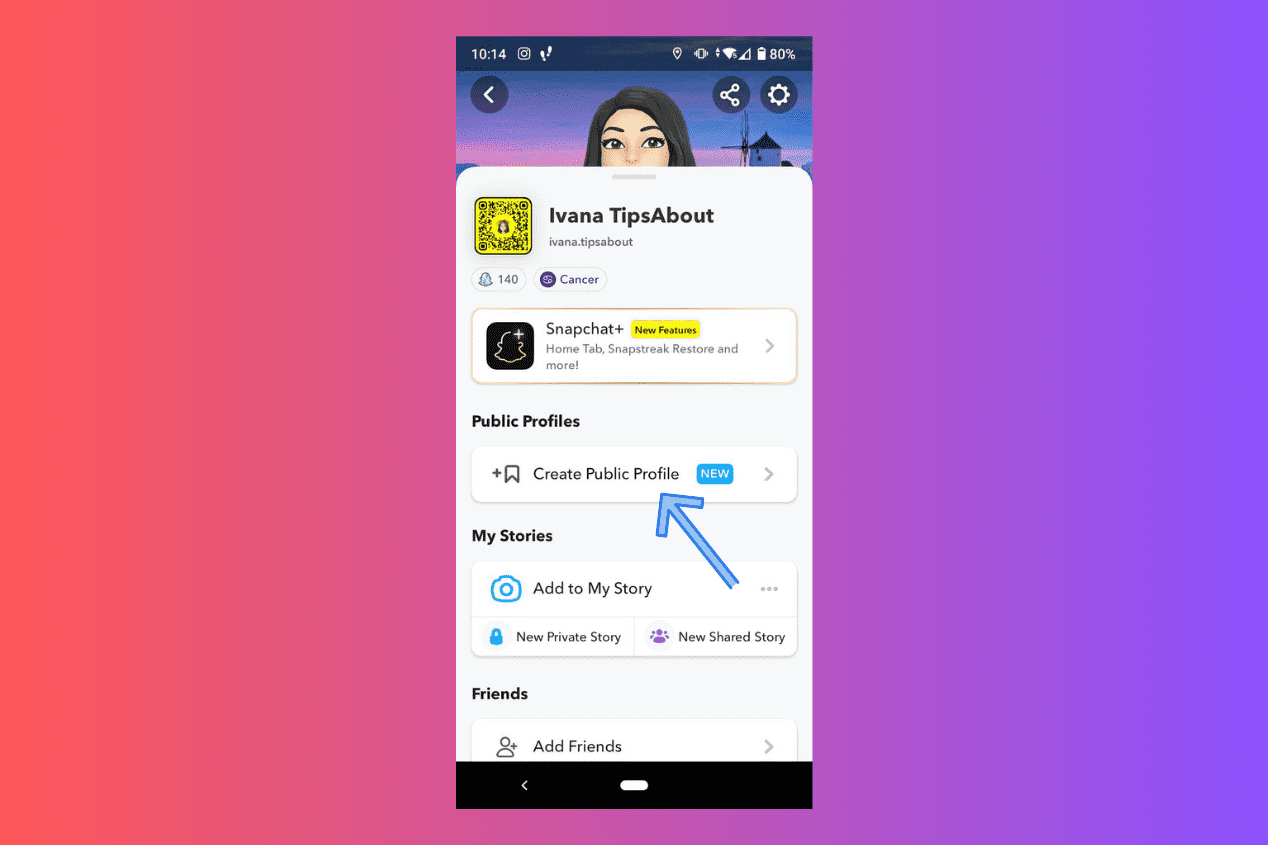 Tap on ‘Create Public Profile.’