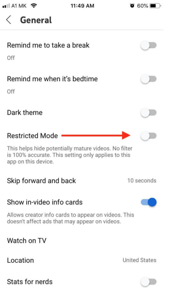 Youtube restricted option