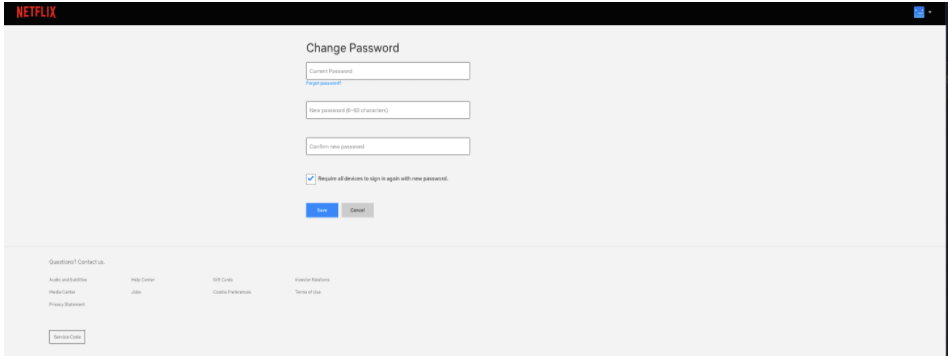 netflix change password
