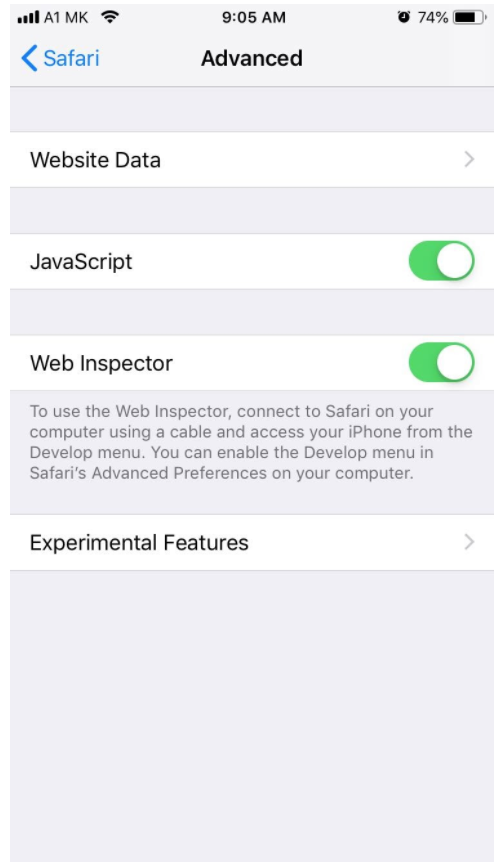 iphone web inspector mode
