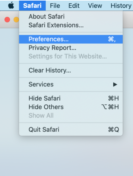 Safari preferences option
