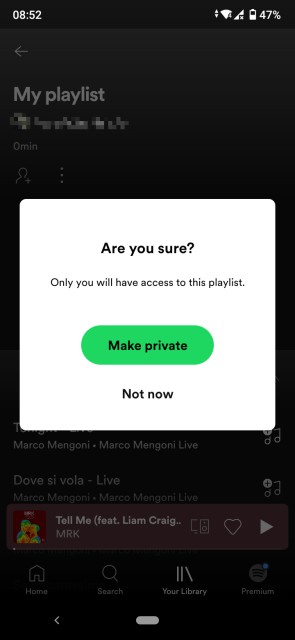 Make a playlist private in Spotify