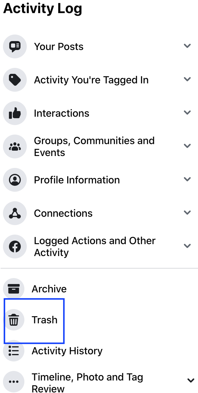 Facebook options