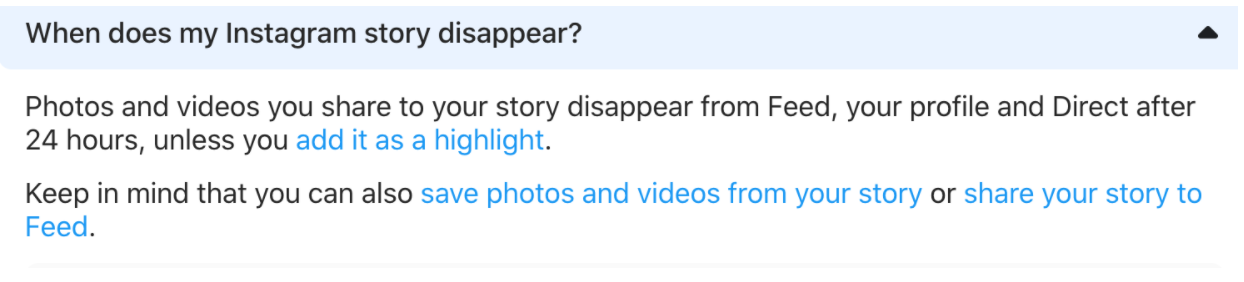 Instagram story expiring message