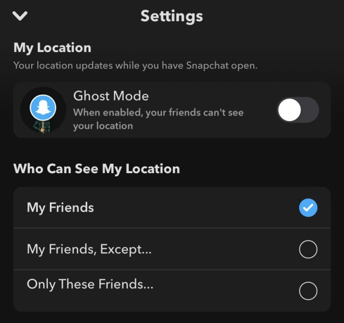 Snapchat location settings