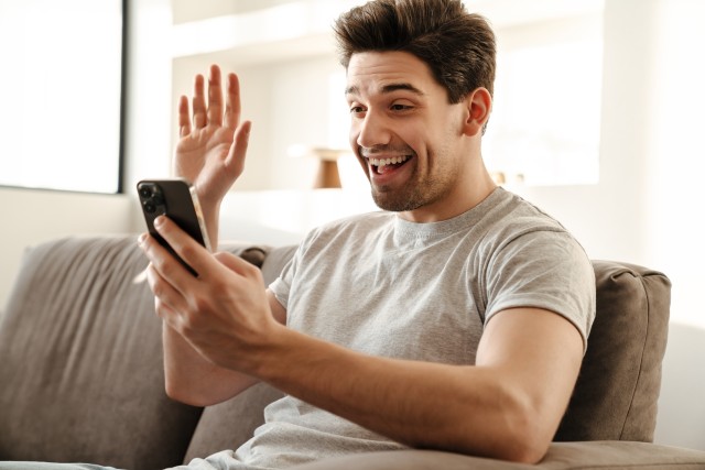 Man having video call on smartphone