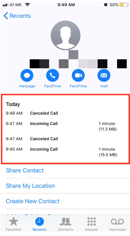 FaceTime call duration
