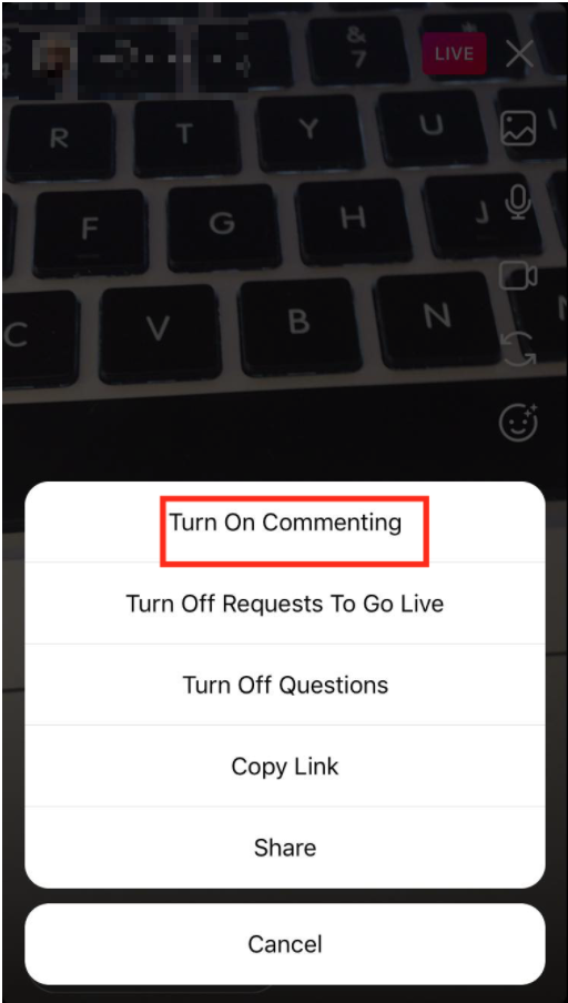 Instagram live turn on commentig