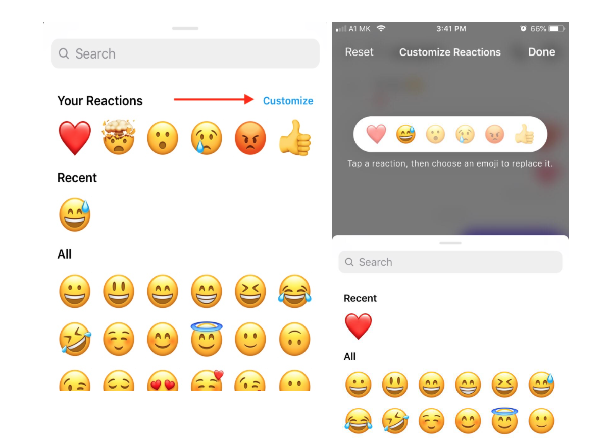 customize instagram reactions