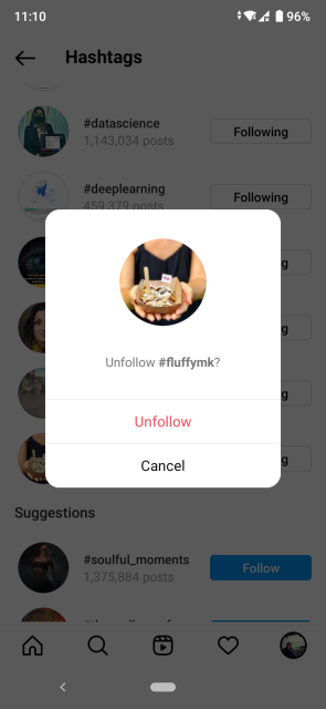 Unfollow hashtags