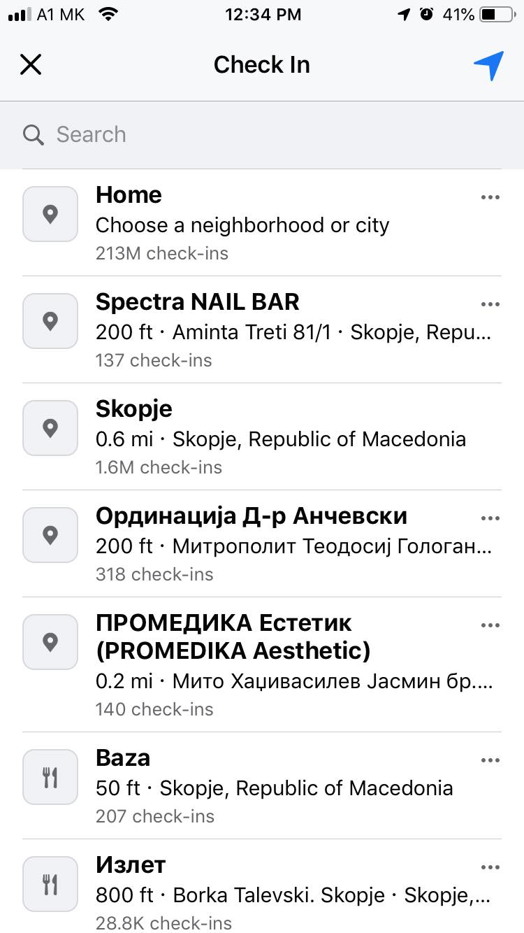 Facebook search location