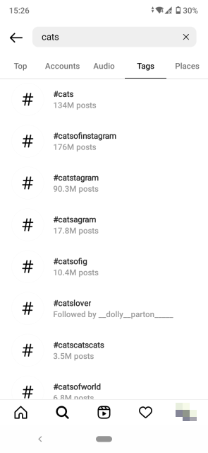 Hashtags on the Explore page on Instagram