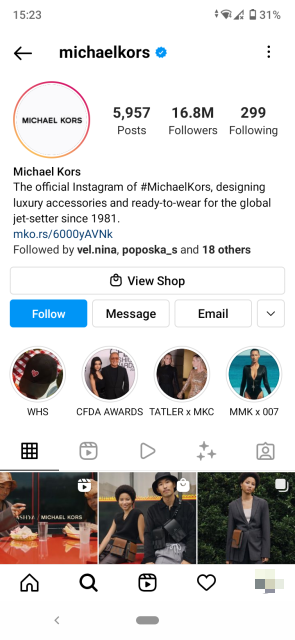 Michael Kors Instagram profile