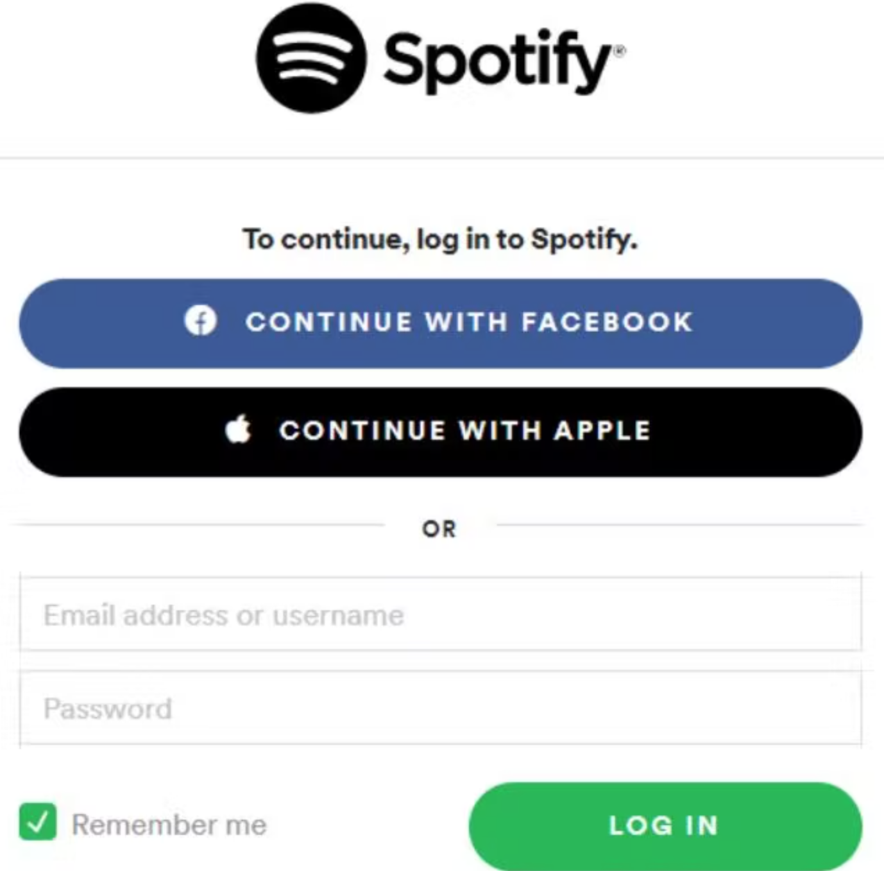 Spotify log in options
