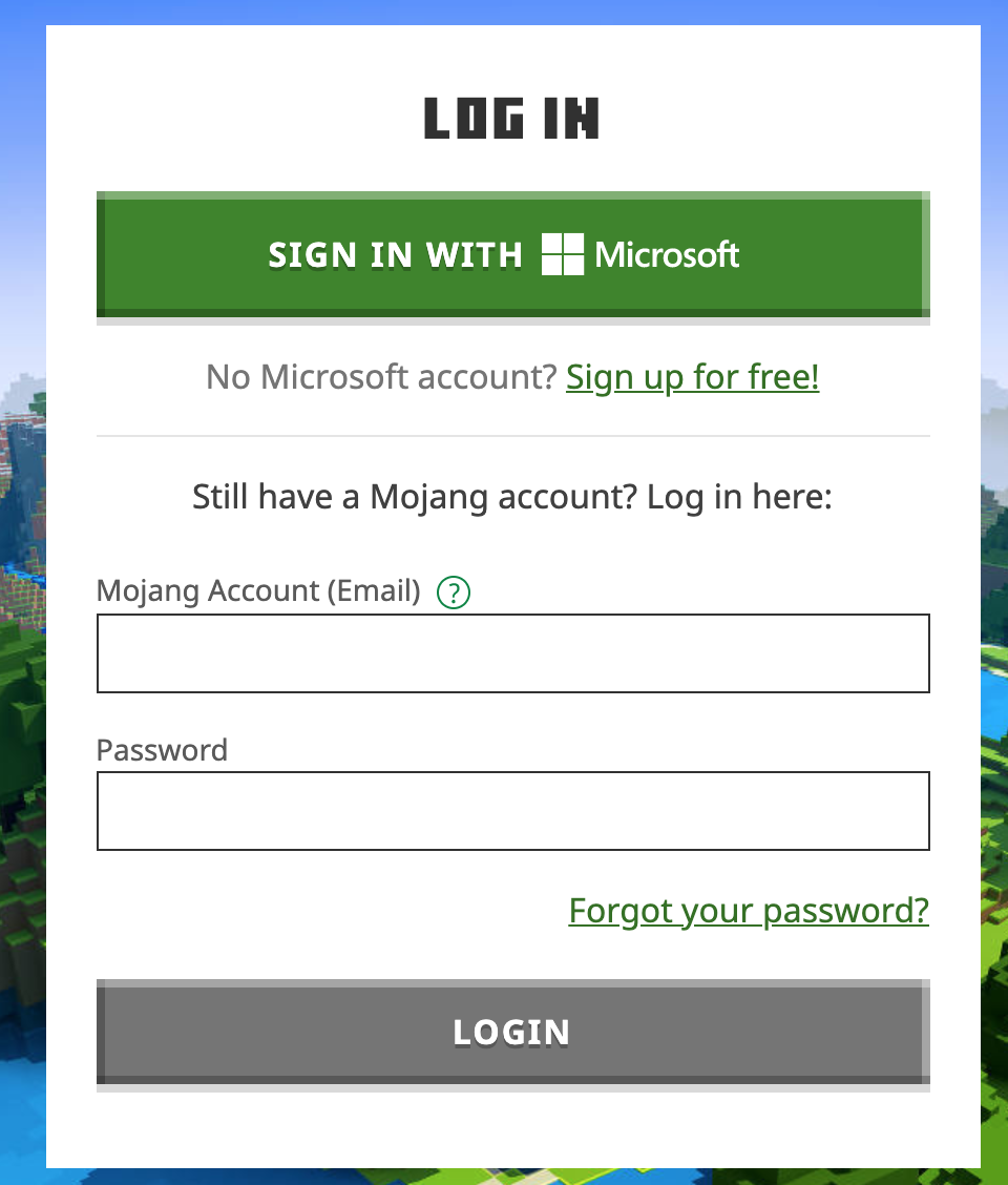 Log in to your Minecraft account 