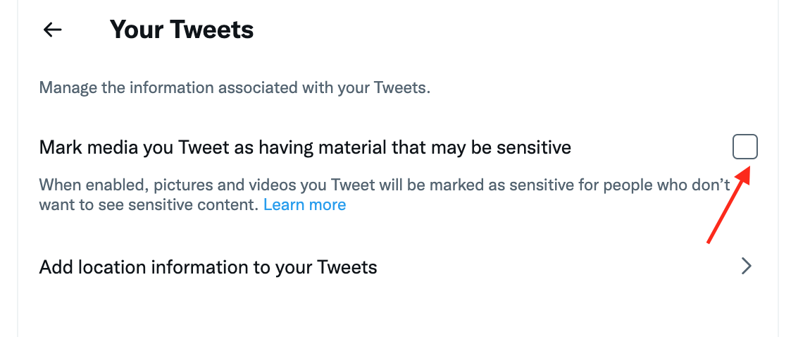 Mark Media You Tweet as Containing Material That May Be sensitive