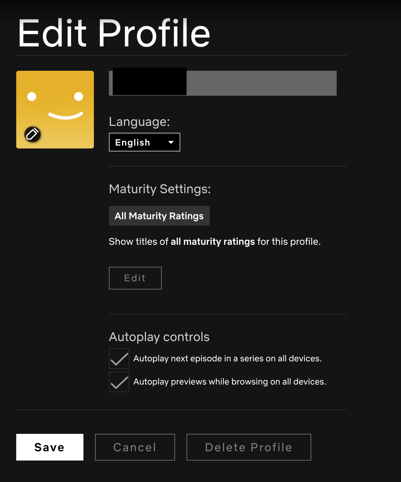 netlfix edit profile menu
