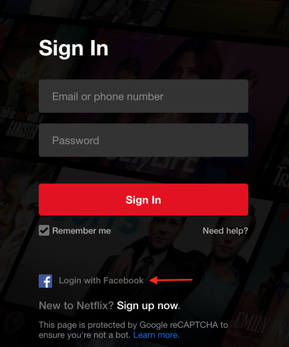 netflix facebook log in