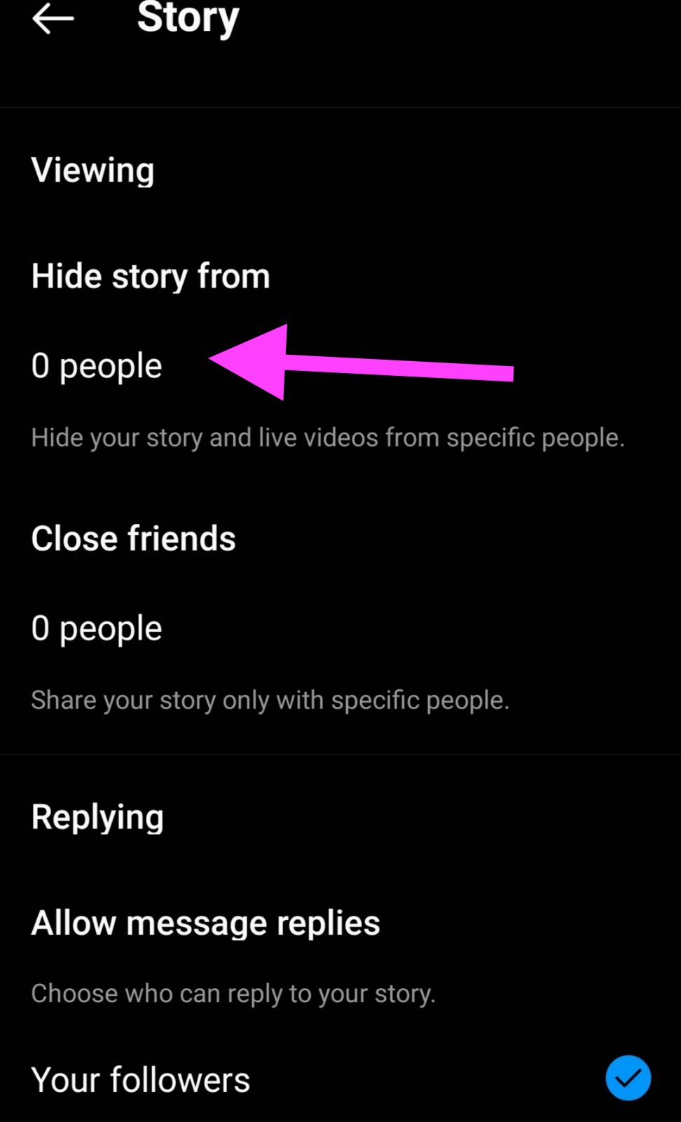Hide story option on Instagram