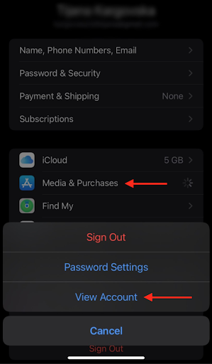 Media & Purchases > View Apple ID