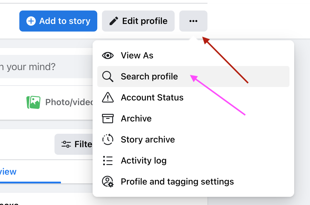Search profile option on Facebook