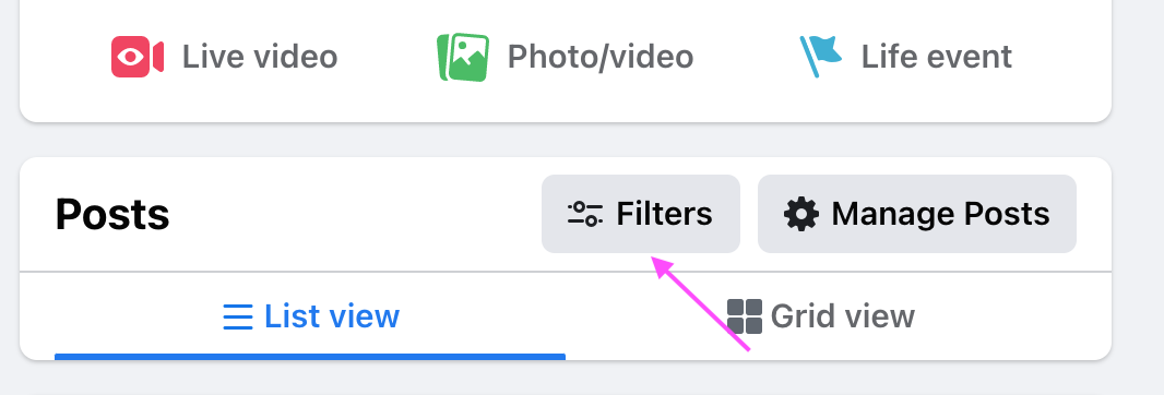 Filters option on Facebook