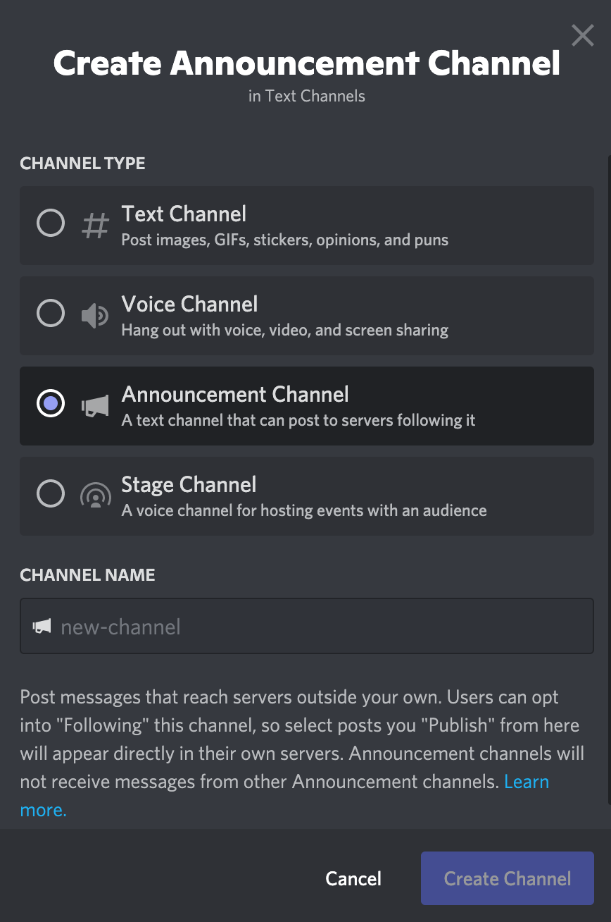 discord announcement channel