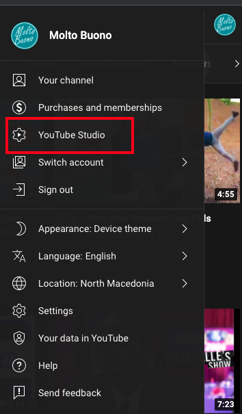 Select Youtube Studio