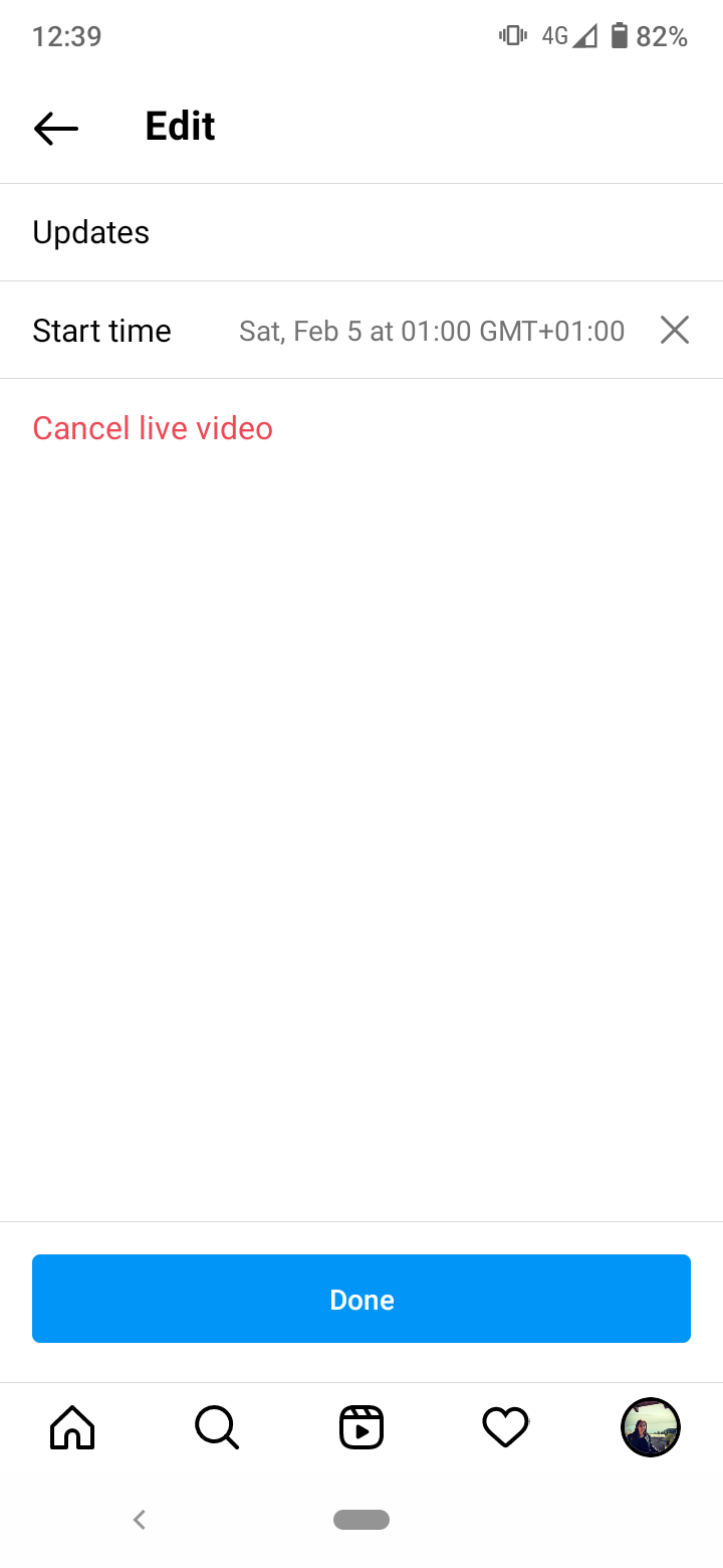 Edit or cancel live video 