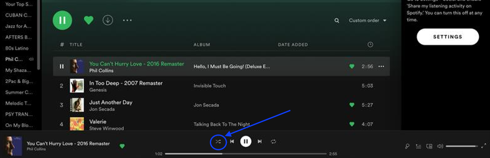 Shuffle option turned off - web version