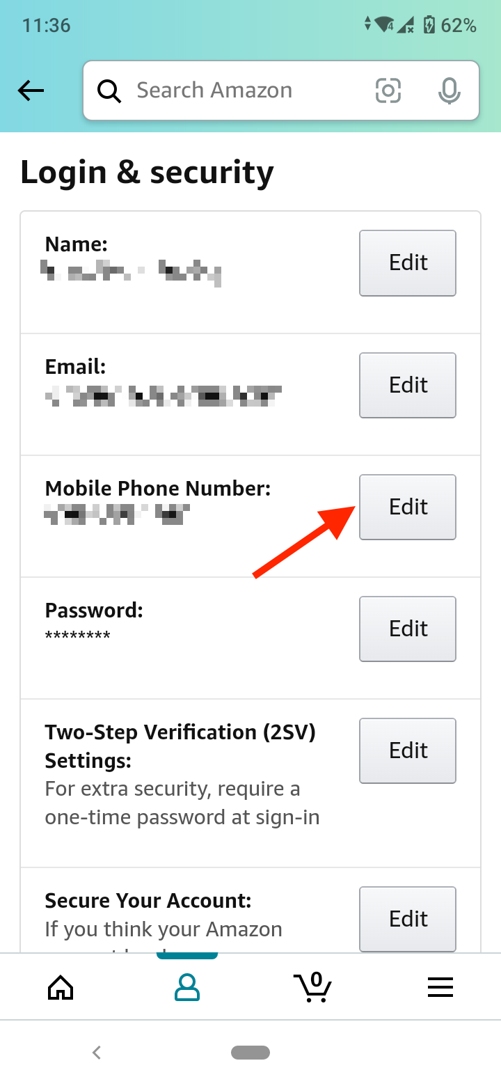 Edit button next to phone number