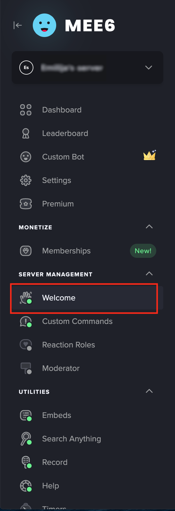 discord welcome menu