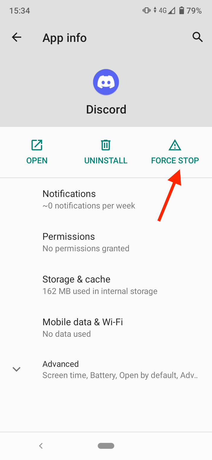 Force Stop in Discord app in Android