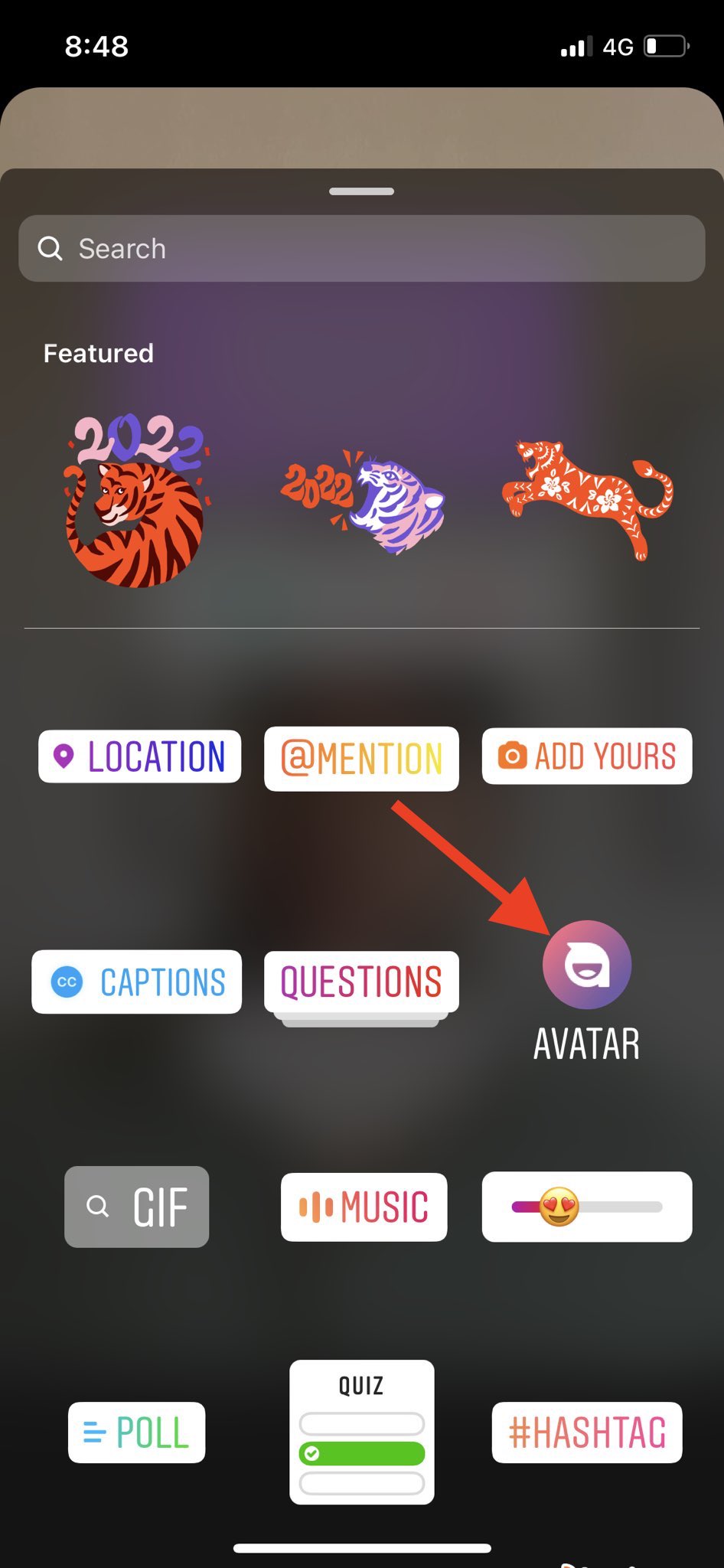 Avatar icon in Instagram Sticker tray