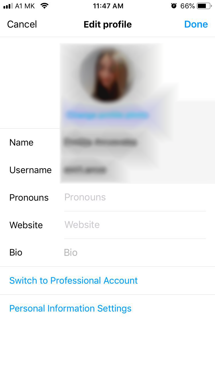 instagram edit profile options