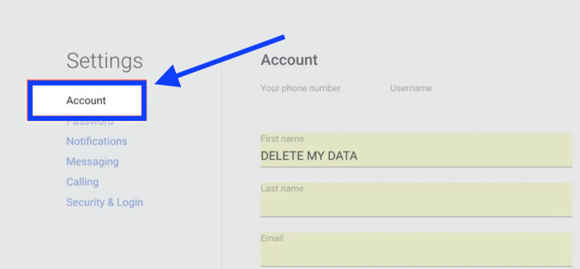 Account option on TextNow