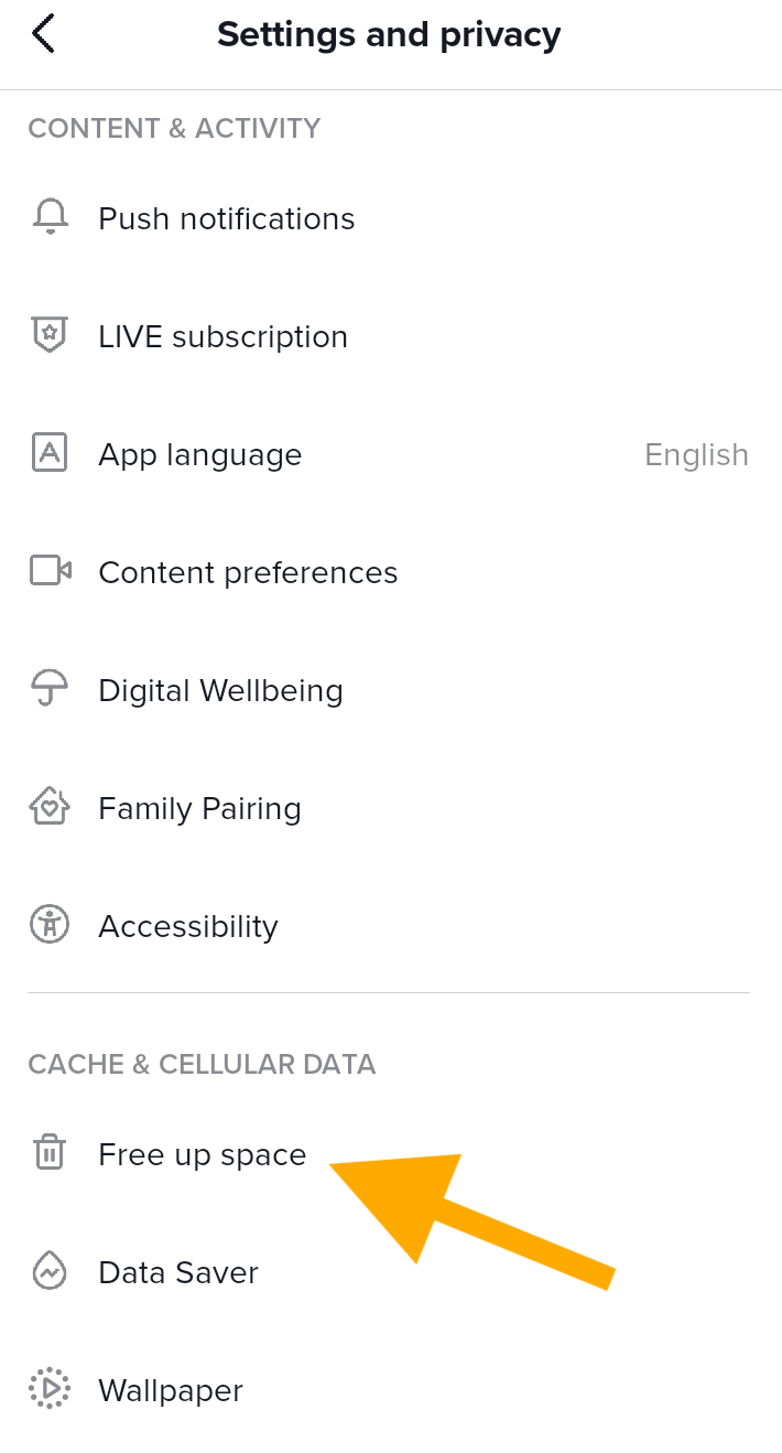 Free up space option - TikTok 