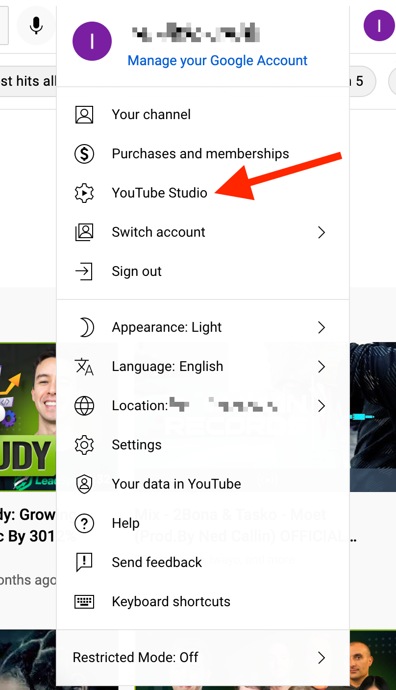Click on YouTube Studio