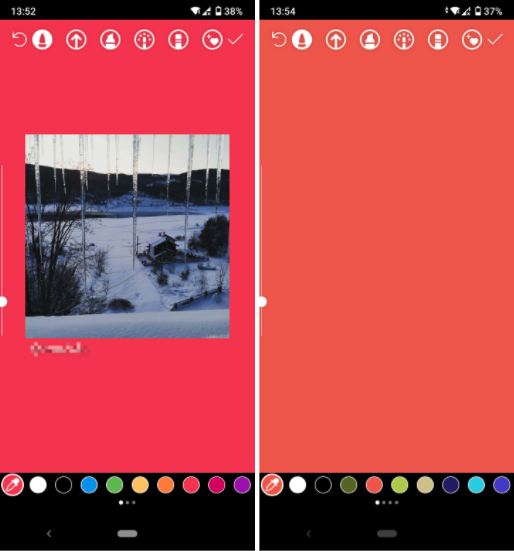 Shared post vs. uploaded image with color background on story