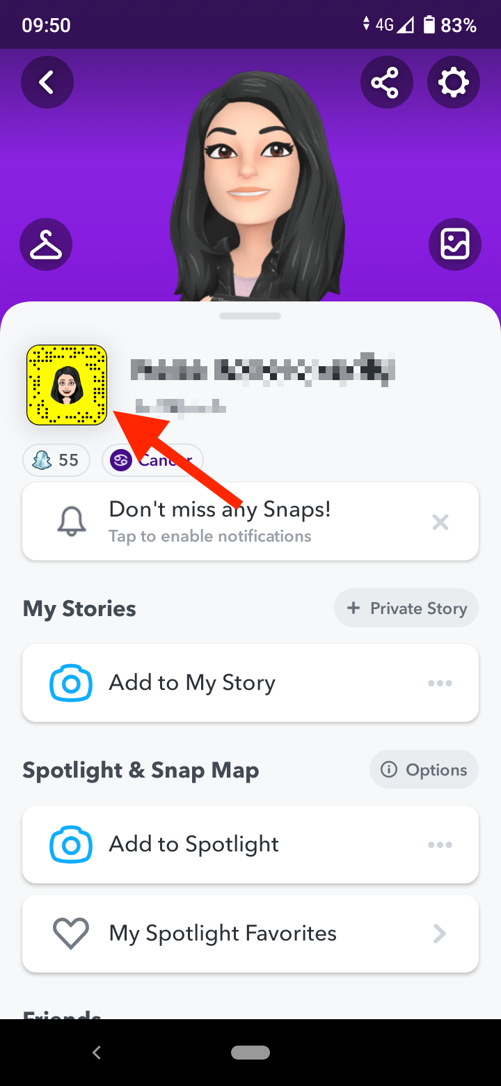 Tap on the Snapcode on your profile