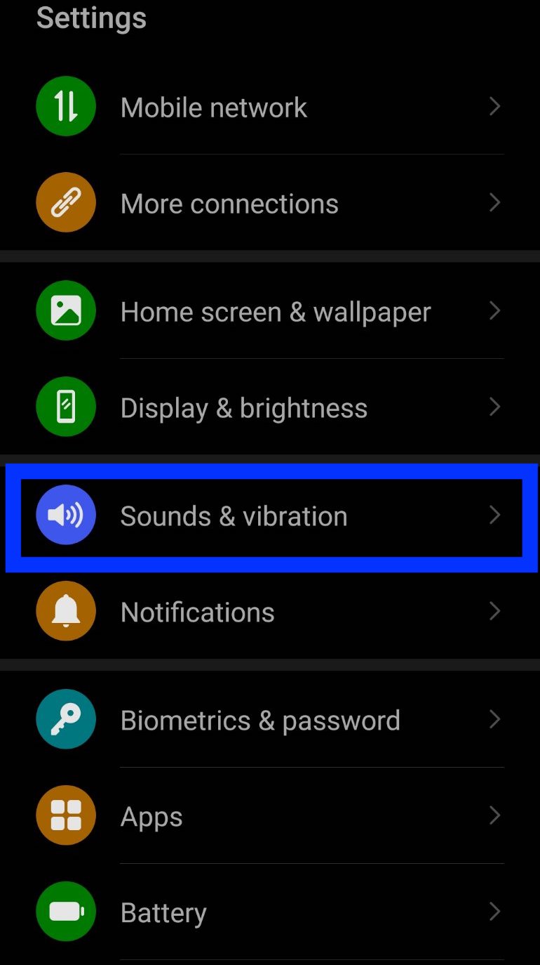 Sounds and vibration - options on Android